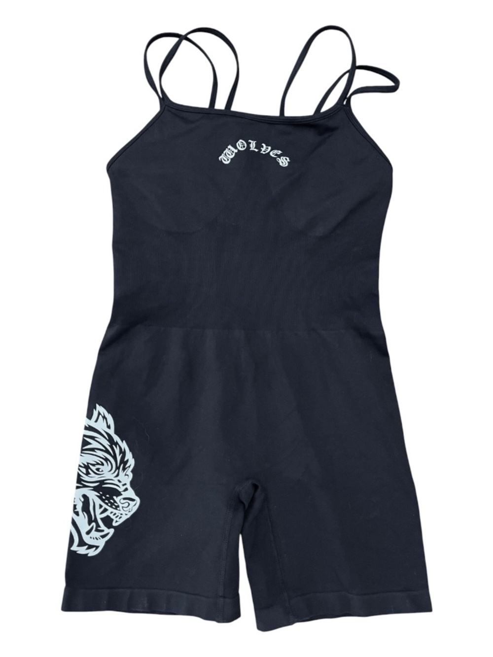 Limited Edition Darc Sport Black Spaghetti-Strap Jumpsuit with Wolf Graphic